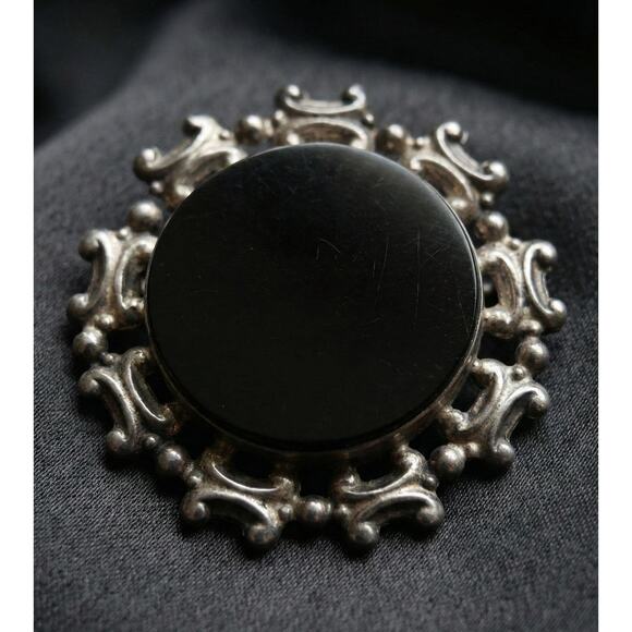Taxco Mexico 925 Sterling Silver Black Onyx Convertible Brooch Pendant - Picture 6 of 6